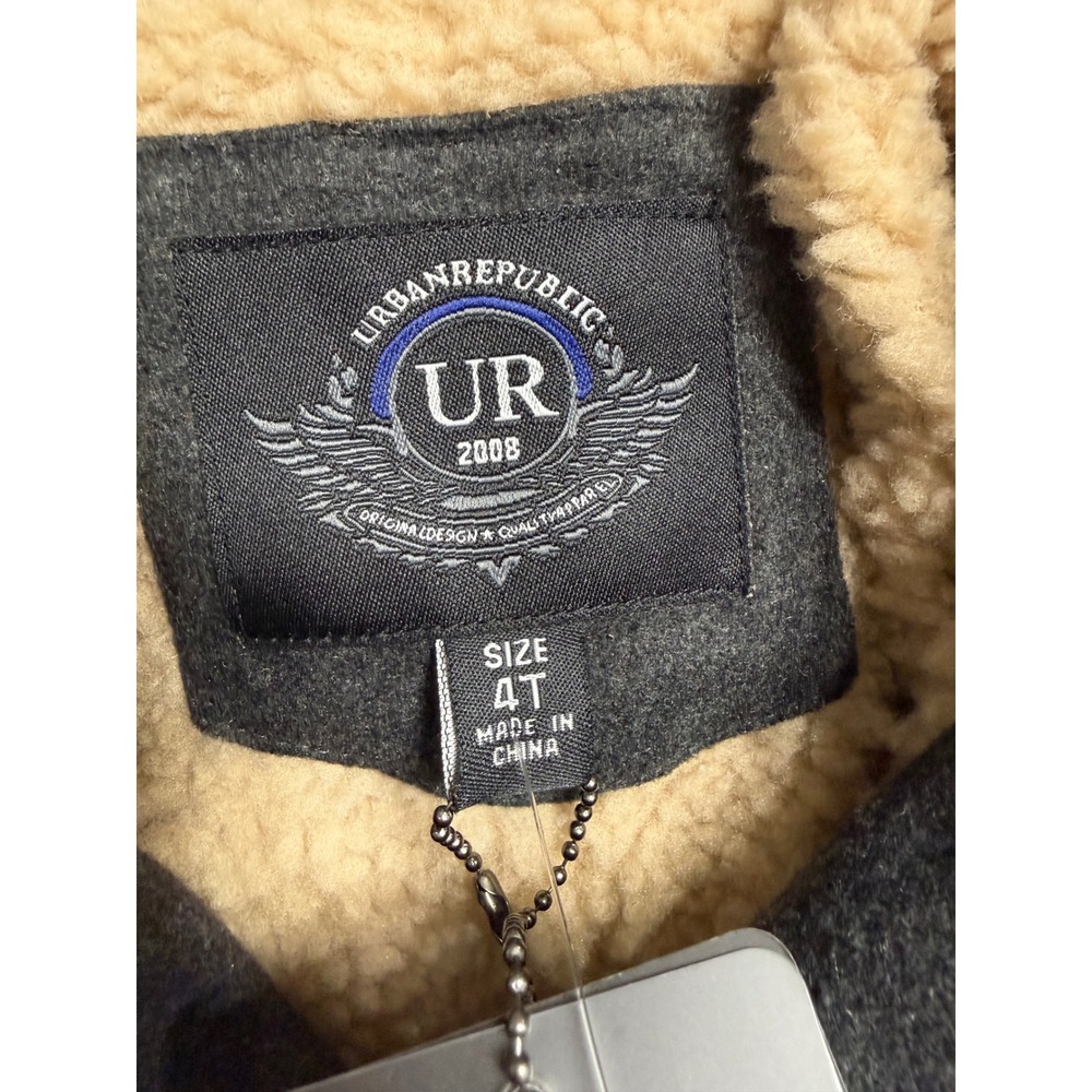 NEW Urban Republic Pea Coat Charcoal Excellent Sherpa Lined Wool Blend 4T - Picture 4 of 7